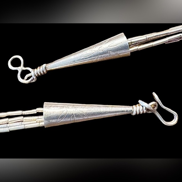 Native American 5-Strand Liquid Silver & Turquoise Beaded Waterfall Necklace - Picture 5 of 5